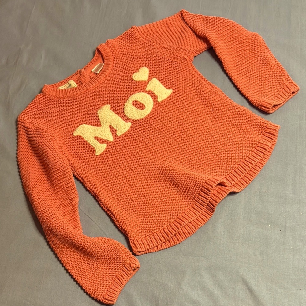 Zara Orange Crew Neck Top with Knitted Text
